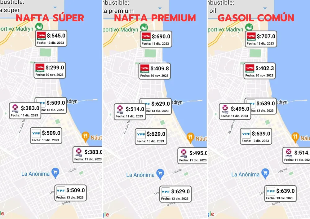 El precio dispar de los combustibles en Puerto Madryn