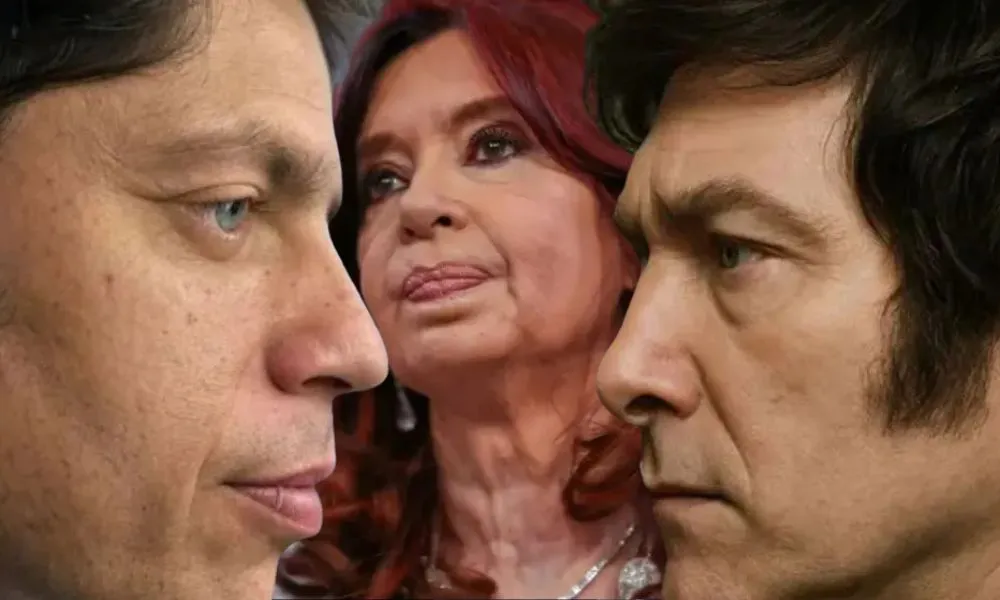 Milei, Cristina y kicillof