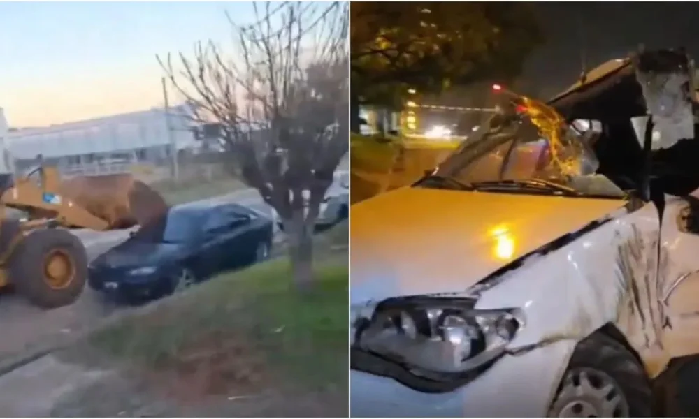 Hombre ebrio chocó autos con una retroexcavadora
