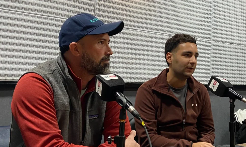 Facundo López y Juan Quintana, presidente y vice del Club Náutico Atlántico Sud de Puerto Madryn