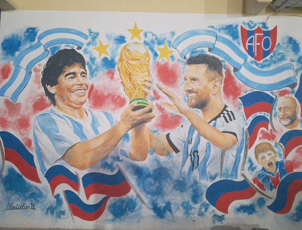 Maradona y Messi en mural
