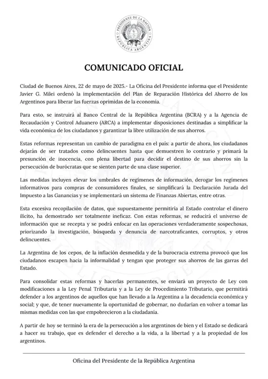 Comunicado de presidencia