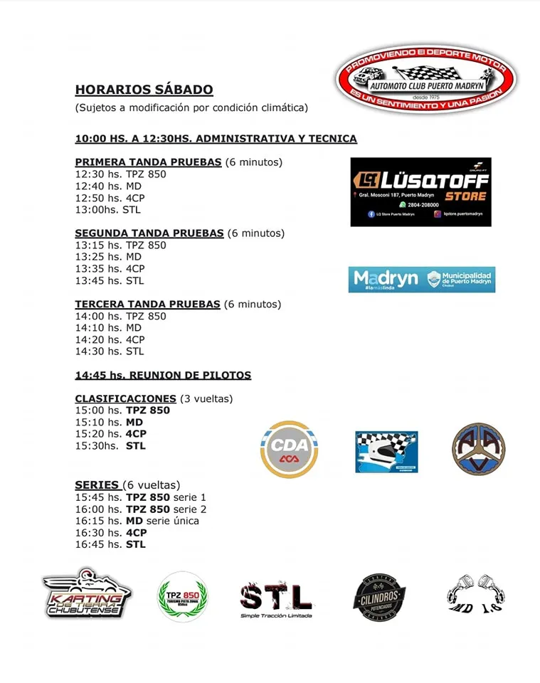 Safari Pista horarios del sábado 14 de Junio.